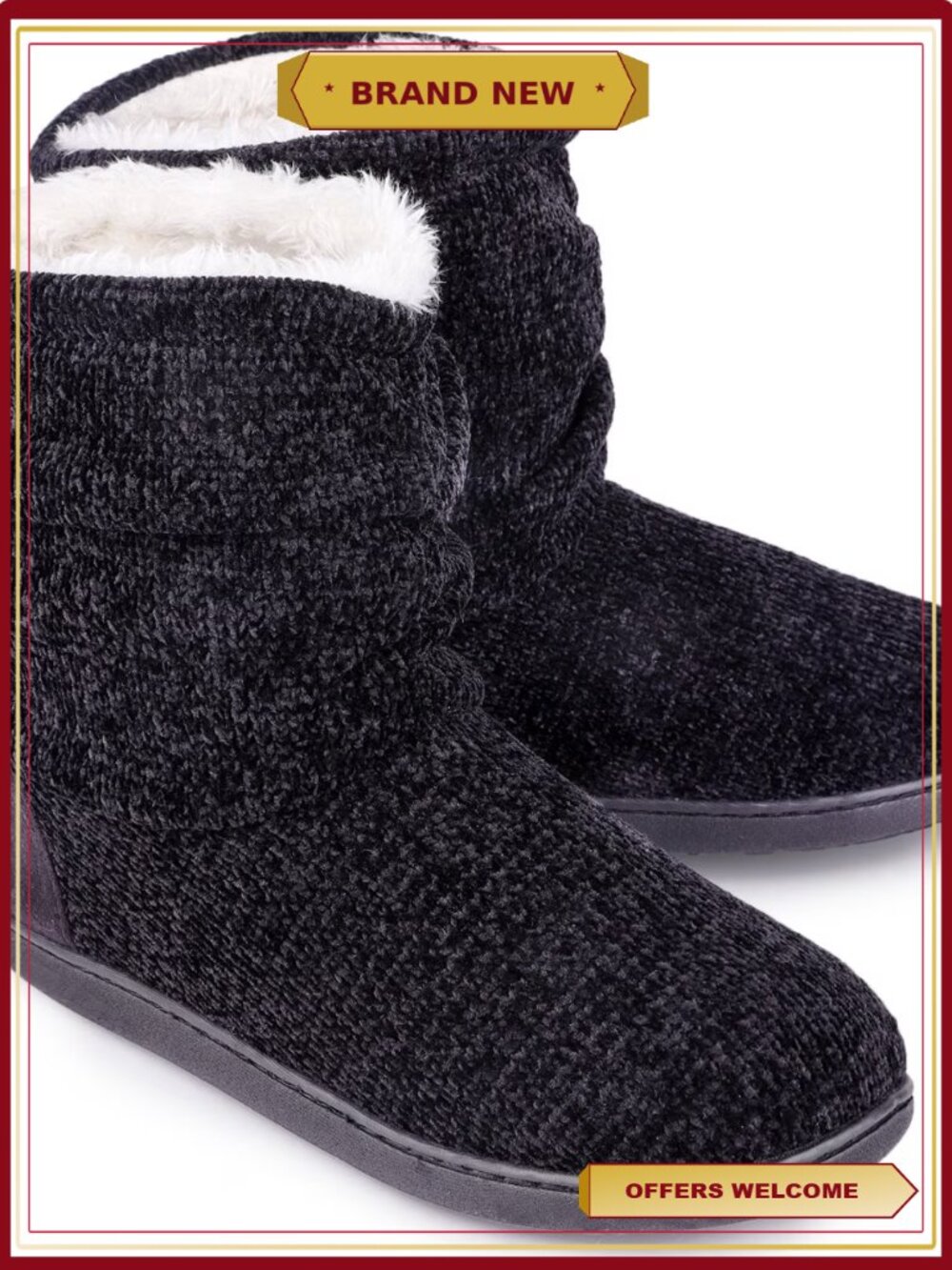 Chenille Knit Boots Slippers Plush Fleece Memory Foam Winter House Shoes
